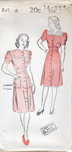 1940's New York Front Closing Dress with Square Yokes ad Fitted Waist - Bust 32-36" - No. 841