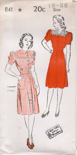 1940's New York Front Closing Dress with Square Yokes ad Fitted Waist - Bust 32-36" - No. 841