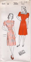 1940's New York Front Closing Dress with Square Yokes ad Fitted Waist - Bust 32-36" - No. 841