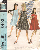 1960's McCall's Tent Dress Pattern - Bust 32" - No. 8402