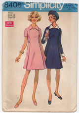 1960's Simplicity One Piece Dress Pattern with Accent Panel Front and Detachable Collar and Cuffs - Bust 36" - No. 8406