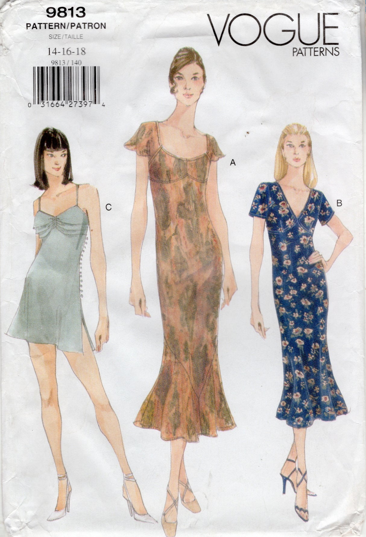1990's Vogue Mini or Midi Bias Cut Dress Pattern with Mermaid Hem - Bust 36-40" - No. 9813