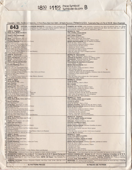 1990's McCall's Stuffed Basket Pattern - 12" Basket - No. 843