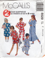 1990's McCall's Child's Pajamas or Nightgown pattern - Chest 26-32" - No. 8529