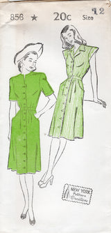 1940's New York Button Up Dress with or without Convertible Collar - Bust 30-36" - No. 858