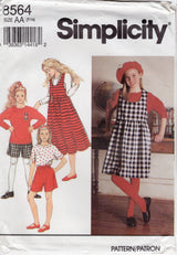 1990's Simplicity Child's Jumper Dress, Shorts, and Top Pattern - Chest 26-32" - No. 8564