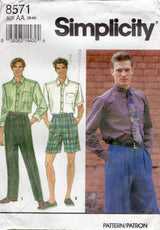 1990's Simplicity Men's Button Up Shirt, Pants or Short Pattern - Chest 38-44" - No. 8571
