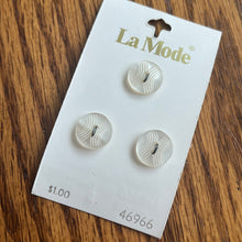 1980’s La Mode White Opalescent Buttons - Set of 3 - Size 12 - 1/2" -  on card