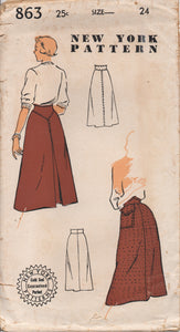 1950's New York A-line skirt with Back Yoke and Raised Waistband - Waist 24" - UC/FF - No. 863