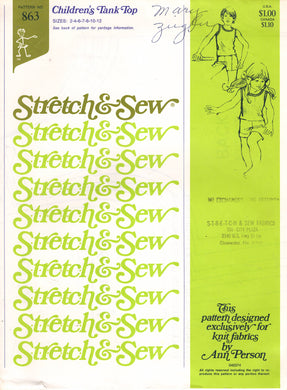 1970's Stretch & Sew Child's Tank Top pattern - Size 2-12 - No. 863