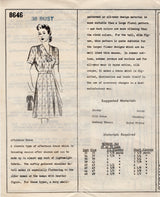 1940's Mail Order Shirred Shoulder Dress Pattern - Bust 38" - No. 8646