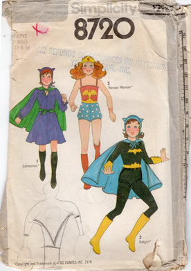 1970's Simplicity Child's Batgirl, Catwoman and Wonder Woman Costume- Chest 30-32