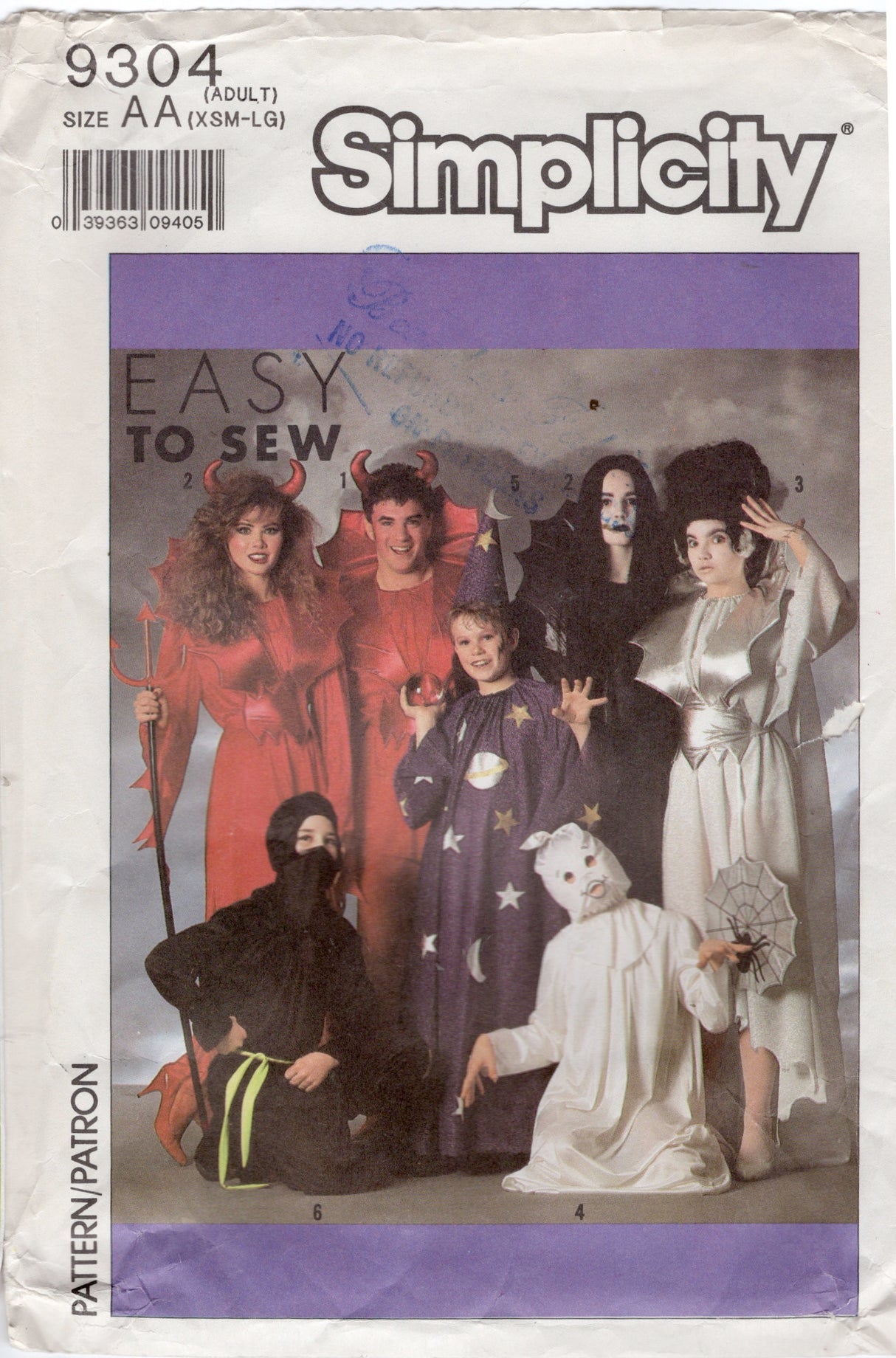 1980's Simplicity Unisex Devil, Wizard, Vampire, Ninja, and Ghost Pattern - Bust 30-40" - No. 9304