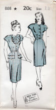 1940's New York One Piece Shirtwaist Dress Pattern with Double Peplum and Large Jabot - Bust 30-36" - No. 888