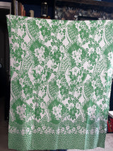 1970’s Green with White Mod Floral Border Print Double Knit Polyester Fabric - (P129)