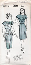 1940's New York One Piece Shirtwaist Dress Pattern with Double Peplum and Large Jabot - Bust 30-36" - No. 888