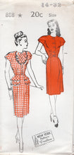 1940's New York One Piece Shirtwaist Dress Pattern with Double Peplum and Large Jabot - Bust 30-36" - No. 888