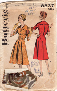 1950's Butterick Shirtwaist Dress with Gored Skirt and Large Collar pattern - Bust 44" - No. 8837