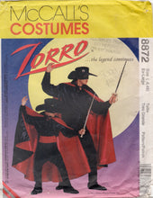 1990's McCall's Men's Zorro Costume Pattern: Hat, Mask, Pants, Shirt, Gauntlet, Boot Covers - Chest 46-48" - No. 8872