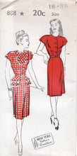 1940's New York One Piece Shirtwaist Dress Pattern with Double Peplum and Large Jabot - Bust 30-36" - No. 888