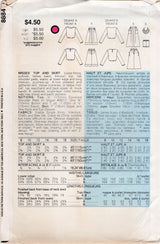 1980's Vogue Loose Fitting Top and Skirt with Pockets Pattern - Bust 31.5-34" - No. 8884