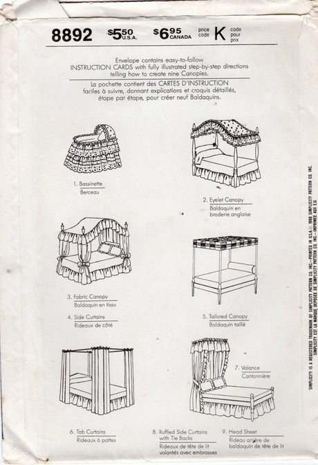 1980’s Simplicity House Baby's Accessories, Canopies - One Size - No. 8892