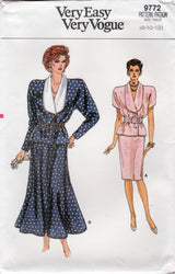 1980's Vogue Loose-Fitting Jacket and Straight Line or Flared Skirt Pattern - Bust 31.5-34" - No. 9772
