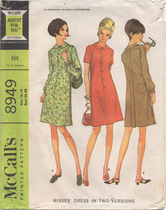 1960's McCall's Button Up Dress Pattern with back vent and Back pocket - Bust 36" - No. 8949