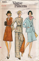 1970's Vogue Pullover V-neck Dress or Tunic, Jacket and Wide Leg Pants Pattern - Bust 38" - No. 8950