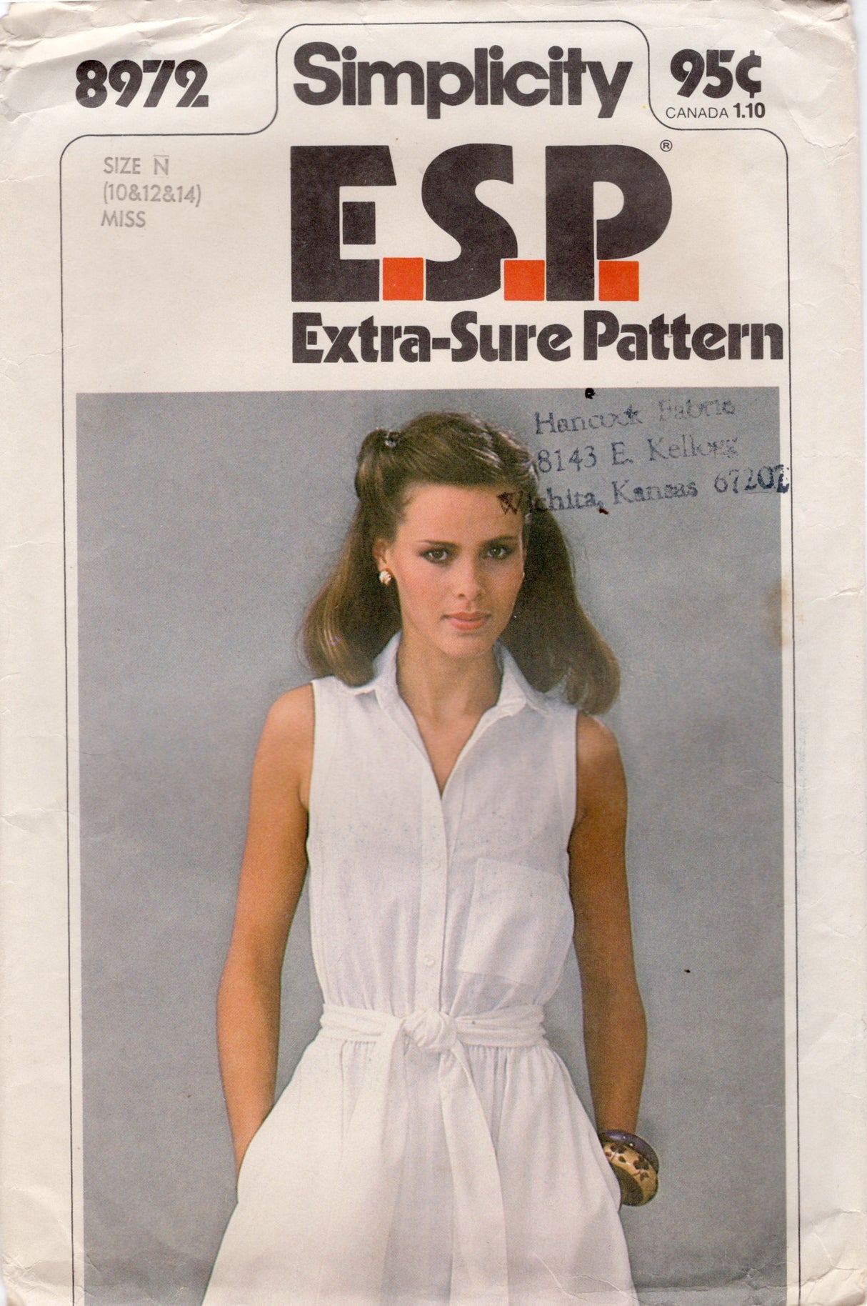 1980’s Simplicity Sleeveless Shirtwaist Dress Pattern- Bust 32.5-36” - No. 8972