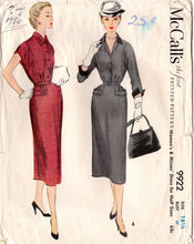 1950's McCall's Sheath Dress Pattern with Inset Sleeves - Bust 37" - No. 9922