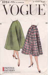 1950's Vogue Flared Skirt Pattern - Waist 26" - No. 8984