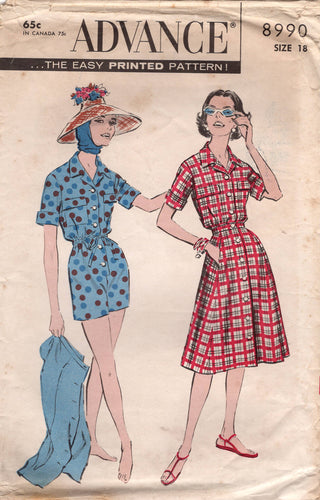 1950's Advance One Piece Playsuit or Romper Pattern - Bust 38