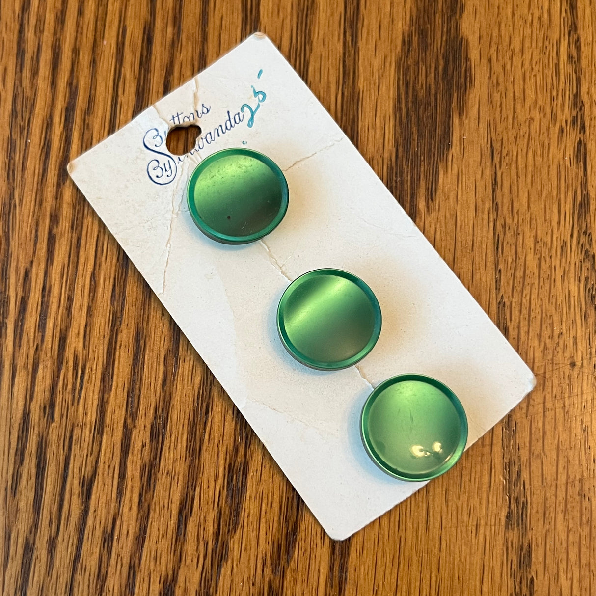 1960’s Buttons by Schwanda Plastic Shank Buttons - Green - Set of 3 - 3/4" -  on card