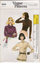 1970's Vogue Hooded or Turtleneck Sweater Pattern - Bust 34" - No. 9006