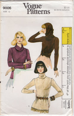 1970's Vogue Hooded or Turtleneck Sweater Pattern - Bust 34