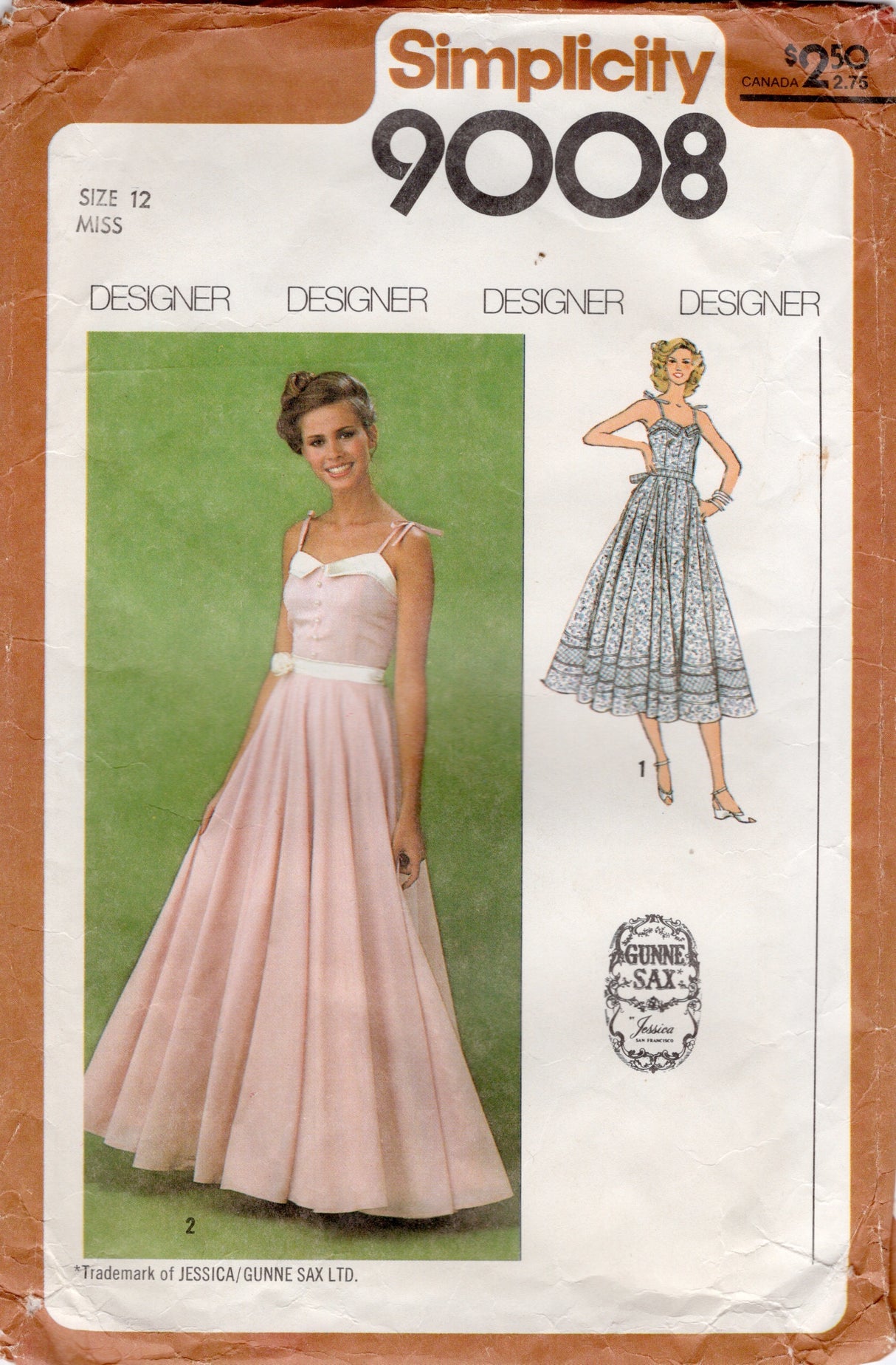1970's Simplicity Princess Line Dress with Gored Skirt Pattern - Gunne Sax - Bust 34" - No. 9008