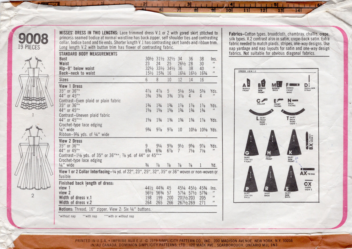 1970's Simplicity Princess Line Dress with Gored Skirt Pattern - Gunne Sax - Bust 32.5" - No. 9008