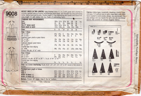 1970's Simplicity Princess Line Dress with Gored Skirt Pattern - Gunne Sax - Bust 34" - No. 9008