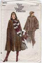 1970's Vogue Hooded Cape pattern in two lengths - Bust 34-36" - No. 9032