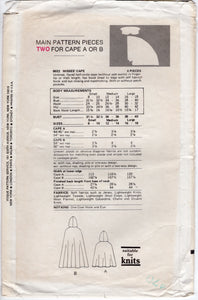 1970's Vogue Hooded Cape pattern in two lengths - Bust 34-36" - No. 9032