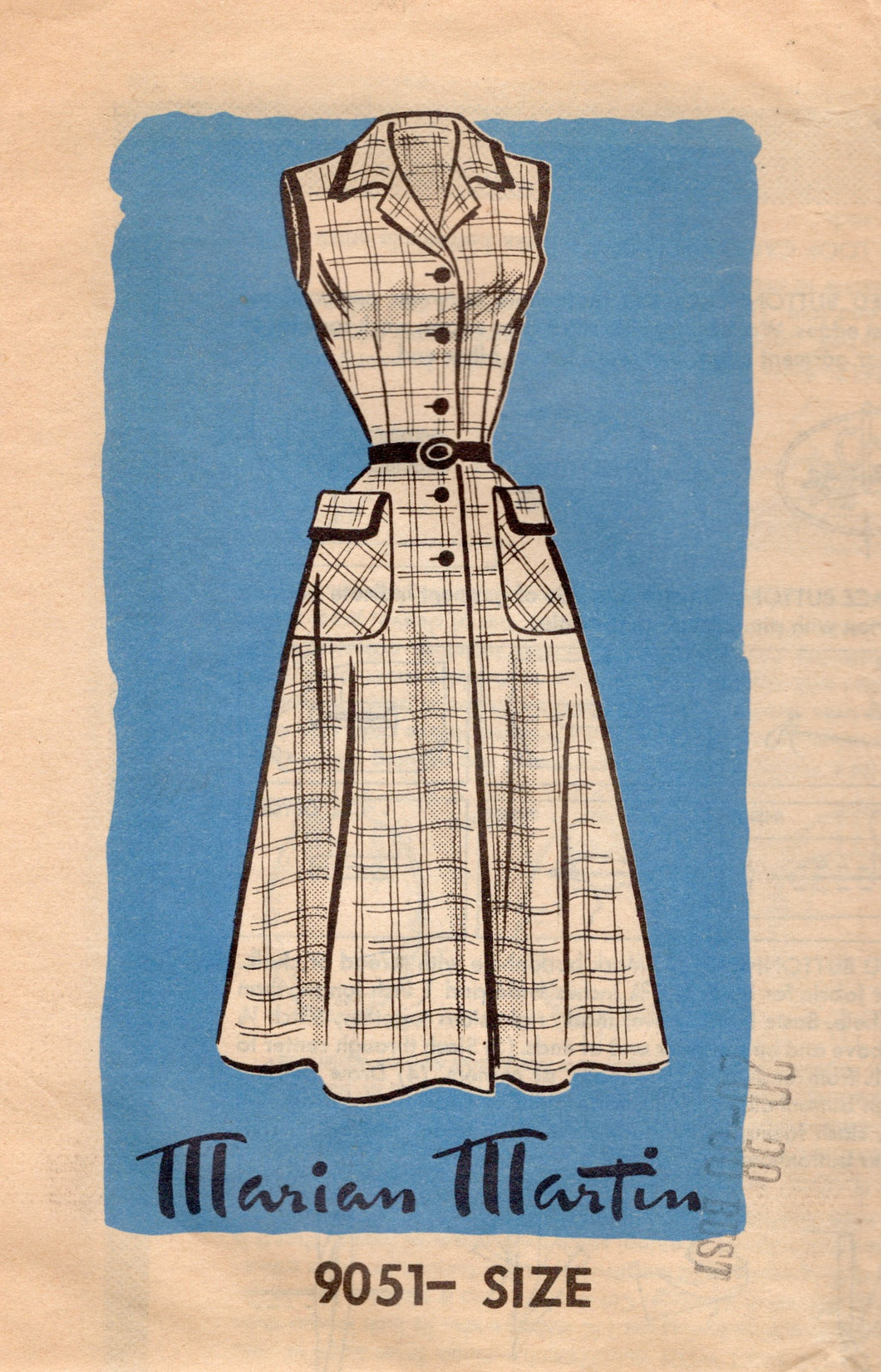 1950’s Marian Martin Sleeveless Shirtwaist Dress Pattern with patch pockets - Bust 38” - No. 9051