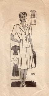 1940's Marian Martin Two Piece Suit with Dress-like Skirt - Bust 46" - No. 9054