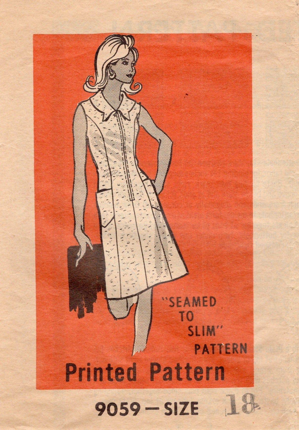 1970's Mail Order Zip Front Princess Line Dress with Pockets pattern - Bust 40" - No. 9059