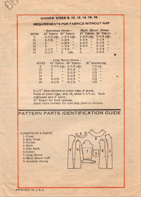 1970's Mail Order Zip Front Princess Line Dress with Pockets pattern - Bust 40" - No. 9059