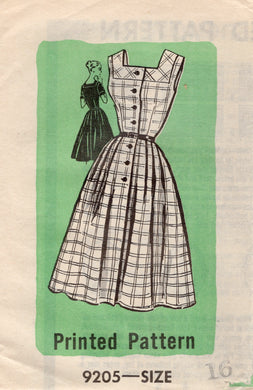 1950’s Mail Order Button Front Square Neckline Fit and Flare Dress Pattern - Bust 36” - No. 9205