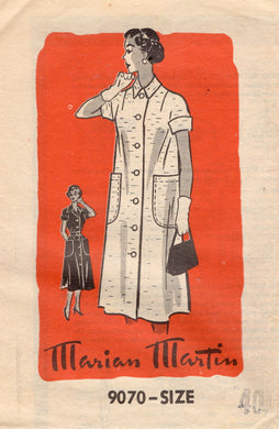 1950’s Marian Martin House Dress or Duster Coat Pattern - Bust 40” - No. 9070