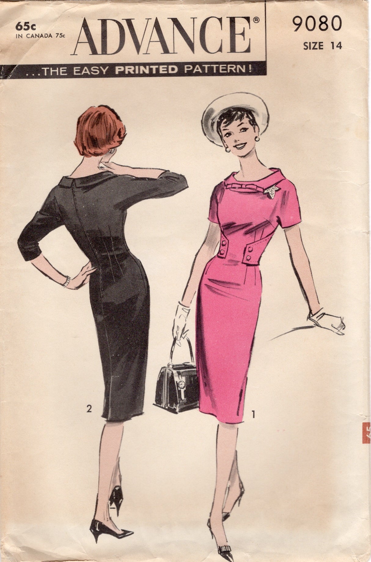 1950's Advance Sheath Dress Pattern with Waist Accents - Bust 34