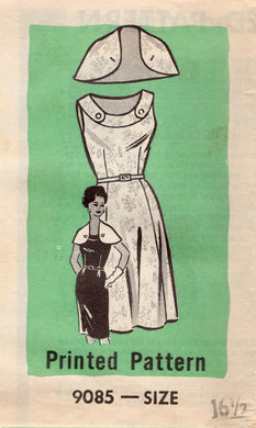 1950’s Marian Martin One Piece Boat Neck Dress and Button on Capelet Pattern - Bust 37” - No. 9085