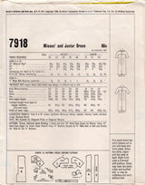 1960's McCall's Yoked One-Piece Shift Dress Pattern - Bust 34" - No. 7918